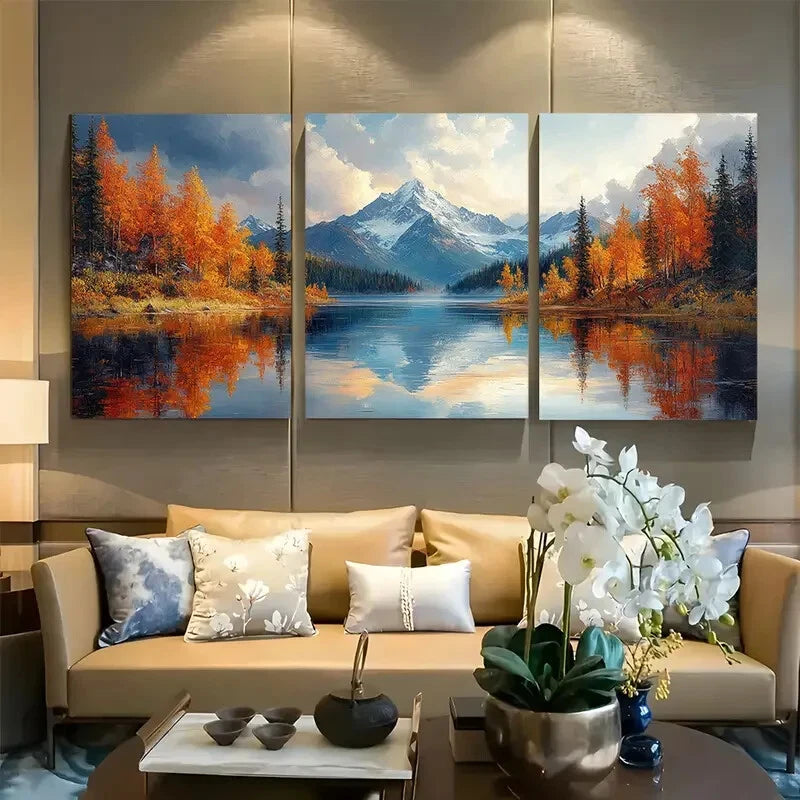 3pcs Mountain Lake Nature Perfect Wall Art Set Canvas Framed 40x60cm - High Quality Print 100% Australian Made Wall Canvas Ready to Hang