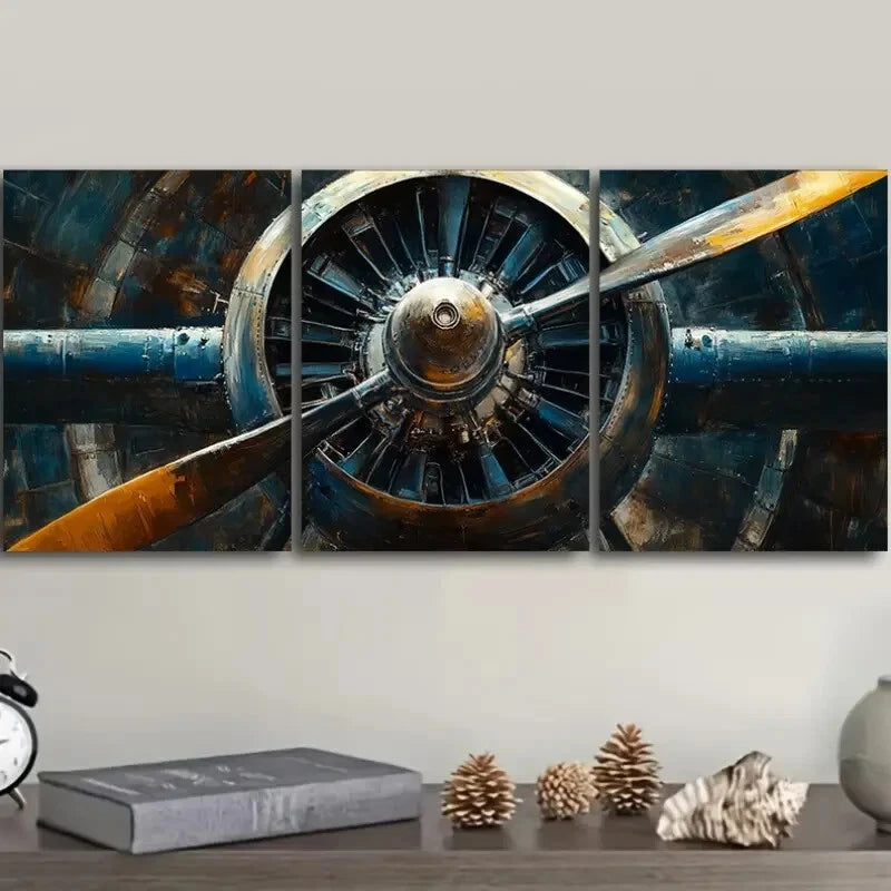 3pcs Featuring Close Up Aircraft Propellers Metal Print Ready to Hang Art