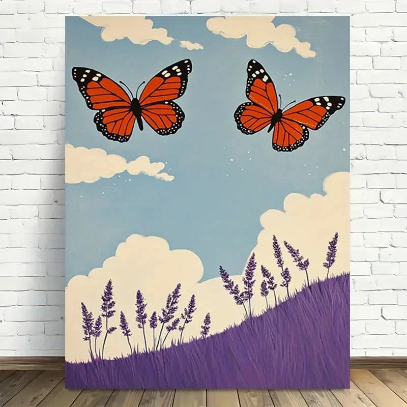 Beautiful Modern Vintage Butterfly Lavender Sky 40x60cm Metal Print Ready to Hang