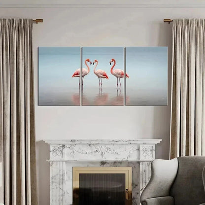 3pcs Three Pink and White Bird Flamingo Wall Art Set Canvas Framed 40x60cm - High Quality Print 100% Australian Made Wall Canvas Ready to Hang
