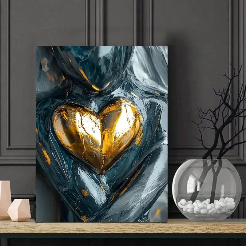 Modern Abstract Heart Shaped Black Marble Statue 40x60cm Metal Print Ready to Hang