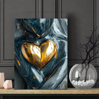 Modern Abstract Heart Shaped Black Marble Statue 40x60cm Metal Print Ready to Hang