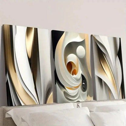 3pcs Modern Luxury Golden White Gilt Line Wall Art Set Canvas Framed 40x60cm - High Quality Print 100% Australian Made Wall Canvas Ready to Hang