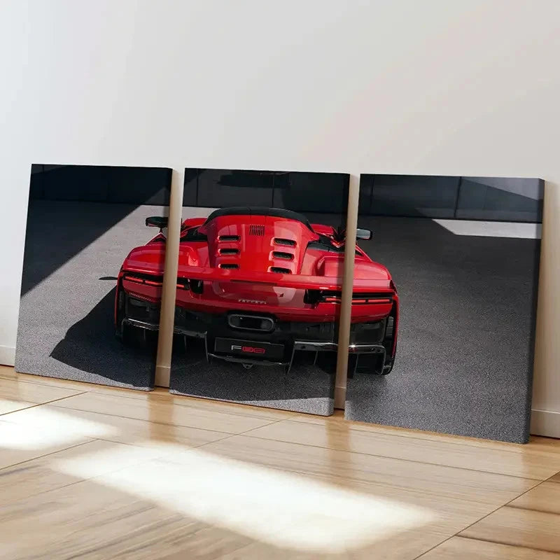 3pcs Vibrant Red Supercar Design Wall Art Set Canvas Framed 60x90cm - High Quality Print 100% Australian Made Wall Canvas Ready to Hang