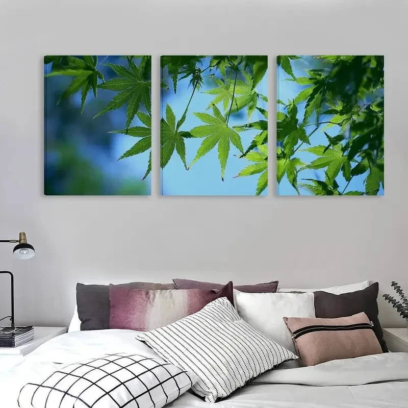 3pcs Green Leaves Reaching For The Sun   Wall Art Set Canvas Framed 60x90cm - High Quality Print 100% Australian Made Wall Canvas Ready to Hang