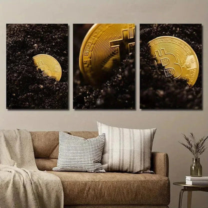3pcs Bitcoin Photography Cryptocurrency Wall Art Set Canvas Unframed - High Quality Print 100% Australian Made Wall Canvas