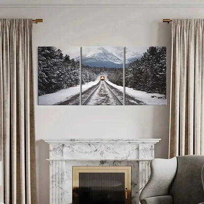 3pcs Snow Scene Steam Train Modern Vehicle Wall Art Set Canvas Framed 40x60cm - High Quality Print 100% Australian Made Wall Canvas Ready to Hang