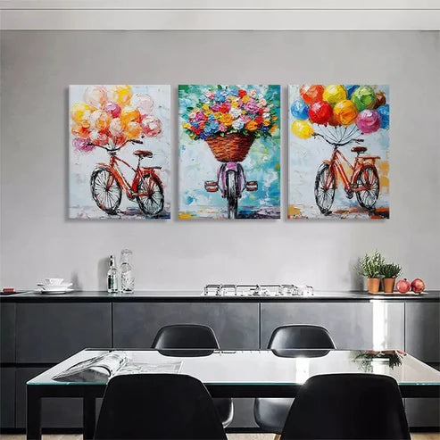 3pcs Colorful Bicycle with Balloons Perfect Wall Art Set Canvas Unframed - High Quality Print 100% Australian Made Wall Canvas