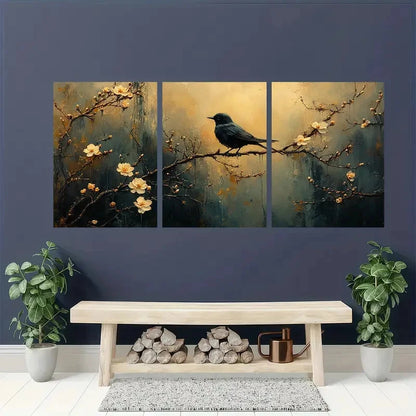 3pcs Whimsical Dog & Blossom Design Perfect Wall Art Set Canvas Framed 40x60cm - High Quality Print 100% Australian Made Wall Canvas Ready to Hang