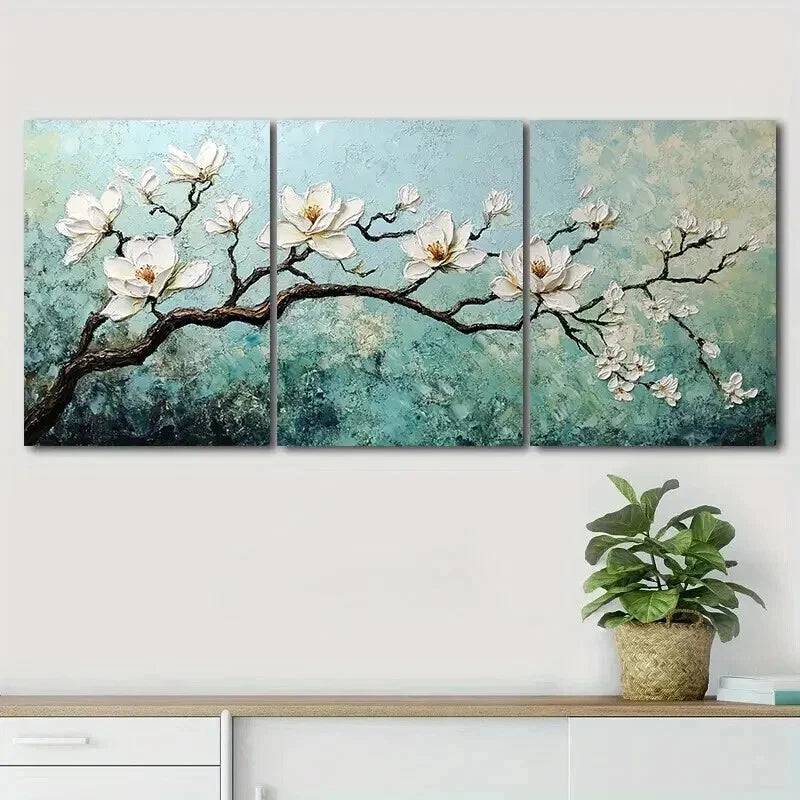 3pcs White Magnolia Nature Beauty Perfect Wall Art Set Canvas Framed 50x70cm - High Quality Print 100% Australian Made Wall Canvas Ready to Hang