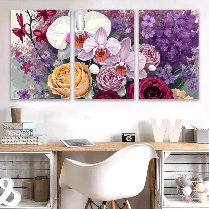 3pcs Artistic Floral Drawing Painting Wall Art Set Canvas Framed 50x70cm - High Quality Print 100% Australian Made Wall Canvas Ready to Hang