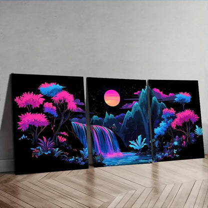 3pcs Mysterious Mountain Design Vibrant Perfect Wall Art Set Canvas Framed 40x60cm - High Quality Print 100% Australian Made Wall Canvas Ready to Hang