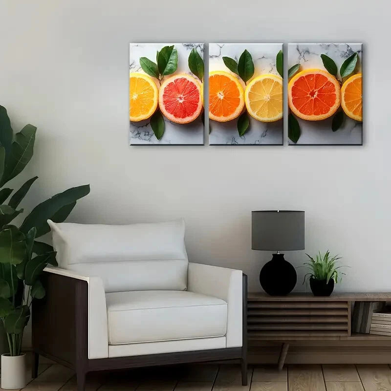 3pcs Orange Grapefruit and Lemon Slices Metal Print Ready to Hang Art