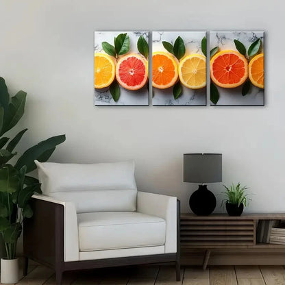 3pcs Orange Grapefruit and Lemon Slices Metal Print Ready to Hang Art