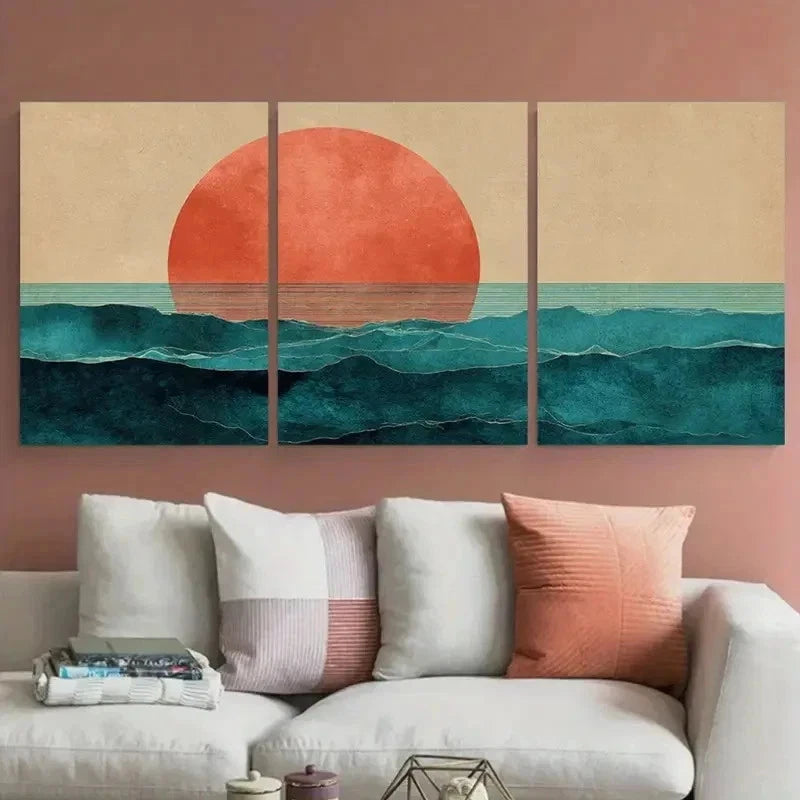 3pcs Mid-Century Modern Minimalist Perfect Wall Art Set Canvas Framed 40x60cm - High Quality Print 100% Australian Made Wall Canvas Ready to Hang