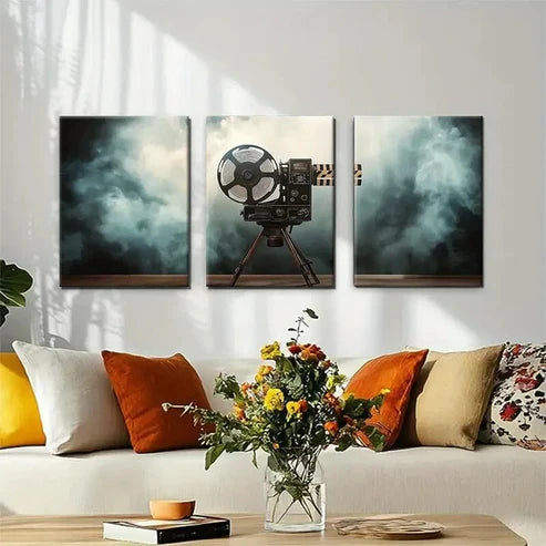 3pcs Vintage Film Projector Design Perfect Wall Art Set Canvas Unframed - High Quality Print 100% Australian Made Wall Canvas