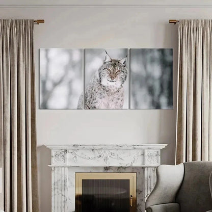 3pcs Snow Scene Feline Art Lynx Modern  Wall Art Set Canvas Framed 40x60cm - High Quality Print 100% Australian Made Wall Canvas Ready to Hang
