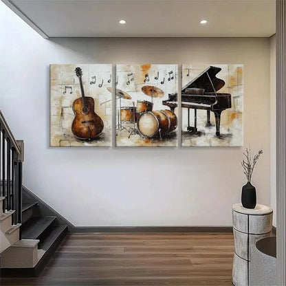 3pcs Musical Instruments Piano Car Perfect Wall Art Set Canvas Framed 40x60cm - High Quality Print 100% Australian Made Wall Canvas Ready to Hang