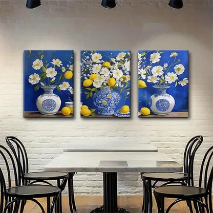 3pcs Blue and White Porcelain Bright Perfect Wall  Art Set Canvas Unframed - High Quality Print 100% Australian Made Wall Canvas