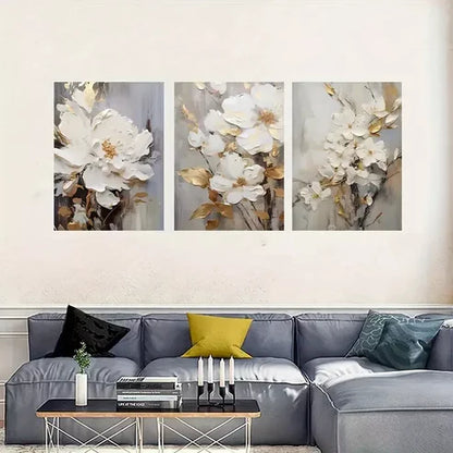 3pcs Abstract White Floral Oil Painting Wall Art Set Canvas Unframed - High Quality Print 100% Australian Made Wall Canvas