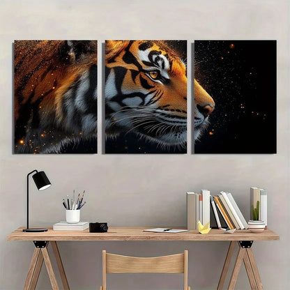 3pcs Vibrant Orange & Black Striped Design Tiger Metal Print Ready to Hang Art