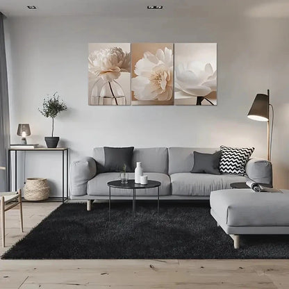 3pcs Modern White Peony Flower Metal Print Ready to Hang Art
