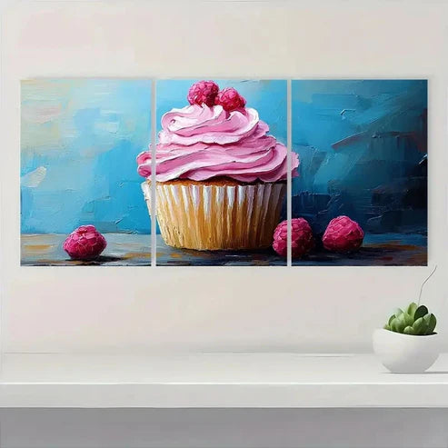 3pcs Cupcake Sweet Dessert Impasto Wall Art Set Canvas Unframed - High Quality Print 100% Australian Made Wall Canvas