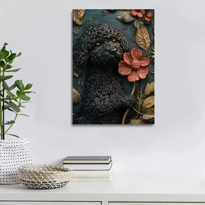 Black Cockapoo Dog Surrounded by Heart Painting 40x60cm Metal Print Ready to Hang