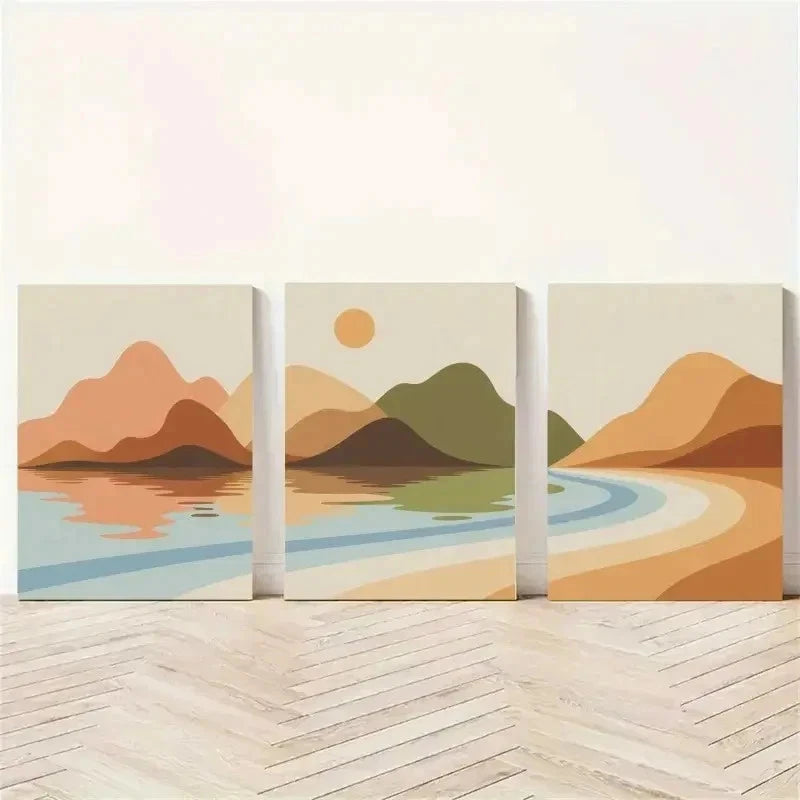 3pcs Mountains, Lake, Sun Canvas   Wall Art Set Canvas Framed 60x90cm - High Quality Print 100% Australian Made Wall Canvas Ready to Hang