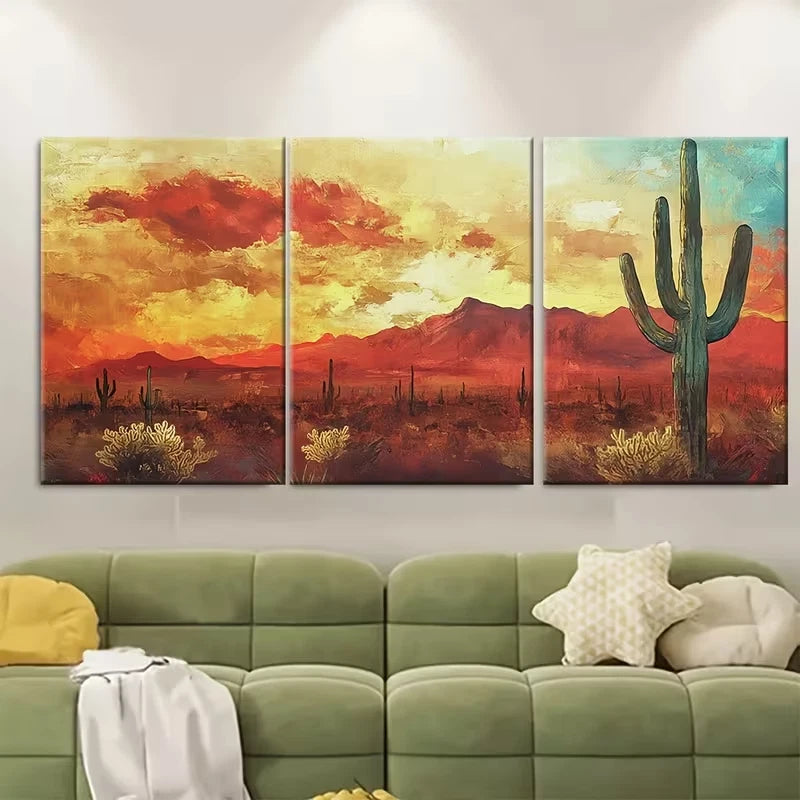 3pcs Cactus Desert Southwest Landscape Metal Print Ready to Hang Art