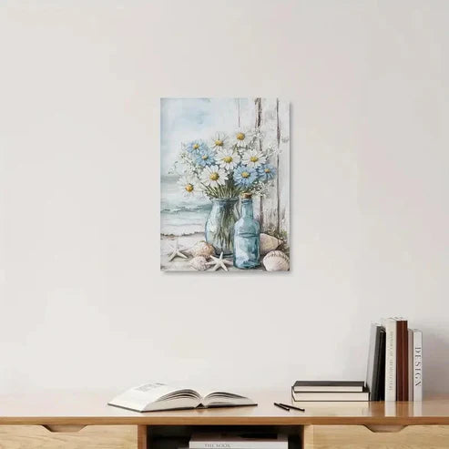 Beautiful Serene Coastal & Ocean Flower Painting 60x90cm Metal Print Ready to Hang