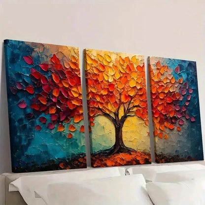 3pcs Vibrant Autumn Tree with Golden Leaves Wall Art Set Canvas Framed 40x60cm - High Quality Print 100% Australian Made Wall Canvas Ready to Hang
