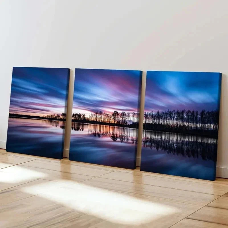3pcs Natural Modern Lake Reflection Wall Art Set Canvas Framed 40x60cm - High Quality Print 100% Australian Made Wall Canvas Ready to Hang