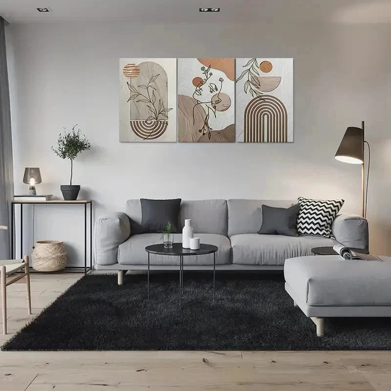 3pcs Modern Geometric Beige Brown Metal Print Ready to Hang Art