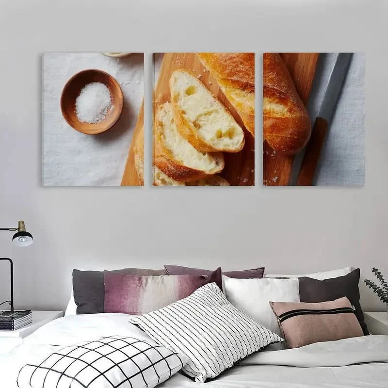 3pcs Baked Bread & Salt Bowl Design Wall Art Set Canvas Framed 50x70cm - High Quality Print 100% Australian Made Wall Canvas Ready to Hang