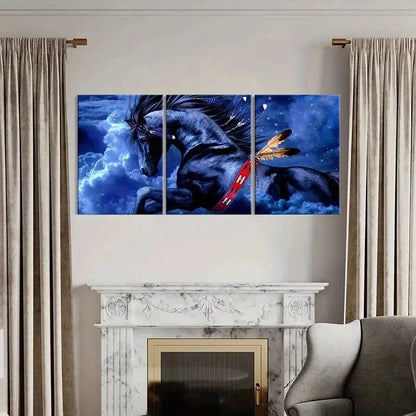 3pcs Red Indians Horse Modern Decoration Wall Art Set Canvas Framed 40x60cm - High Quality Print 100% Australian Made Wall Canvas Ready to Hang