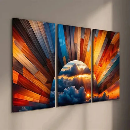 3pcs Cloudy Sunrise and Sunlight in the Sky Wall Art Set Canvas Unframed - High Quality Print 100% Australian Made Wall Canvas