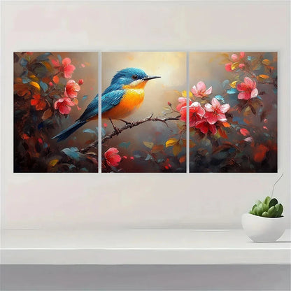 3pcs Bird Painting Mosaic Colourful Florals Metal Print Ready to Hang Art