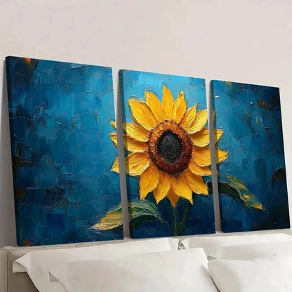 3pcs Van Gogh Sunflower with Blue Background Wall Art Set Canvas Framed 40x60cm - High Quality Print 100% Australian Made Wall Canvas Ready to Hang