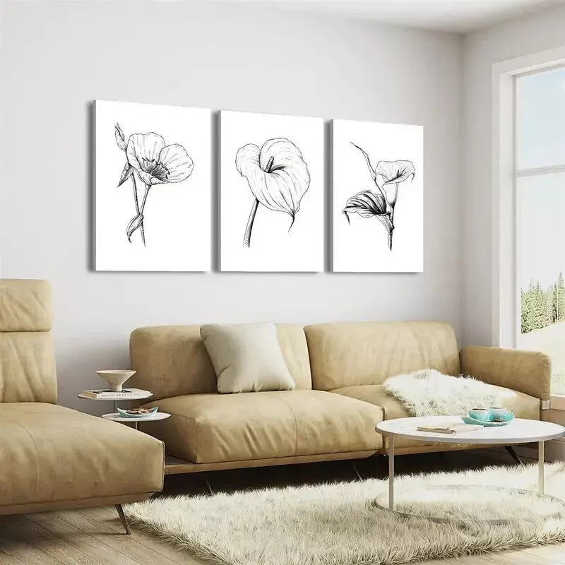 3pcs Minimalist Tropical Wildflower Plants Wall Art Set Canvas Framed 50x70cm - High Quality Print 100% Australian Made Wall Canvas Ready to Hang