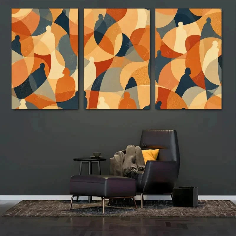3pcs Abstract People Earth Tone Silhouette Shapes Metal Print Ready to Hang Art