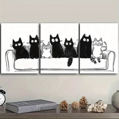 3pcss Cats Sitting on Couch Design Wall Art Set Canvas Framed 60x90cm - High Quality Print 100% Australian Made Wall Canvas Ready to Hang