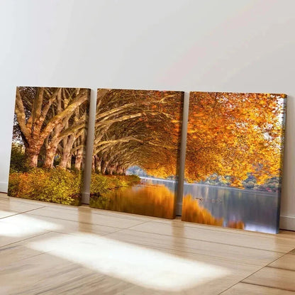 3pcs Featuring a Golden Tree by The Lakeside Wall Art Set Canvas Framed 40x60cm - High Quality Print 100% Australian Made Wall Canvas Ready to Hang