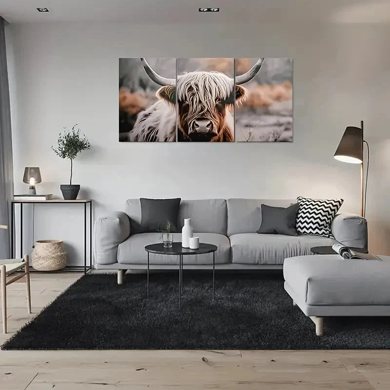 3pcs Highland Cow Animal Fashion Theme Metal Print Ready to Hang Art