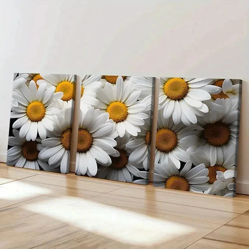 3pcs Vibrant Daisy & Chrysanthemum Flower Wall Art Set Canvas Framed 40x60cm - High Quality Print 100% Australian Made Wall Canvas Ready to Hang