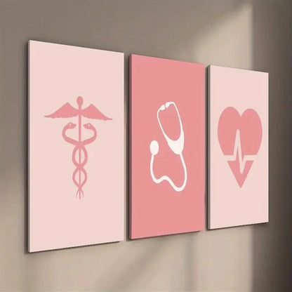 3pcs Pink Medical Decor Wall Art Set Canvas Framed 40x60cm - High Quality Print 100% Australian Made Wall Canvas Ready to Hang