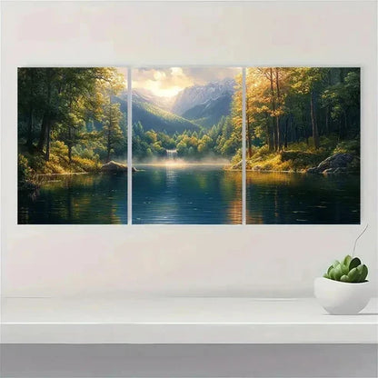 3pcs Nature Painting Print Lake Art EW Wall Art Set Canvas Unframed - High Quality Print 100% Australian Made Wall Canvas - Bella Home Decor