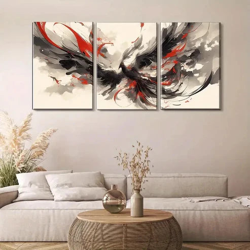 3pcs Dynamic Black and Red Wings Fluid Wall Art Canvas Unframed - High Quality Print 100% Australian Made Wall Canvas
