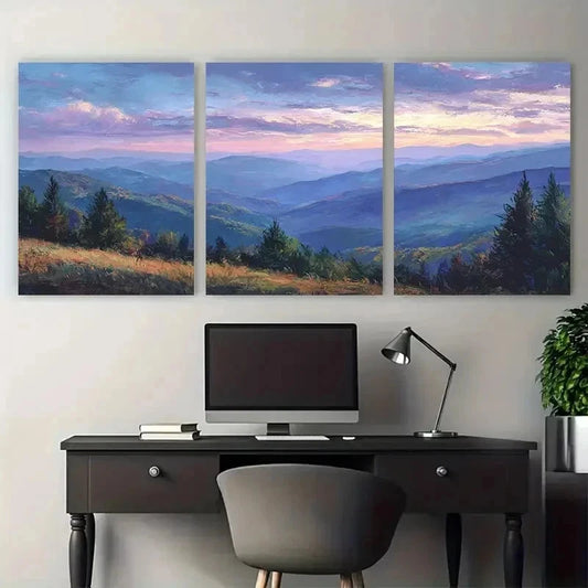 3pcs Mountain Sunrise Meadow Smoky Perfect Wall Art Canvas Framed 60x90cm
