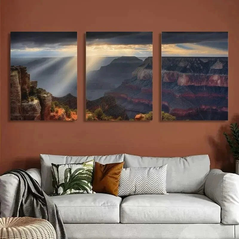 3pcs Scattered Showers At Grand Canyon Metal Print Ready to Hang Art